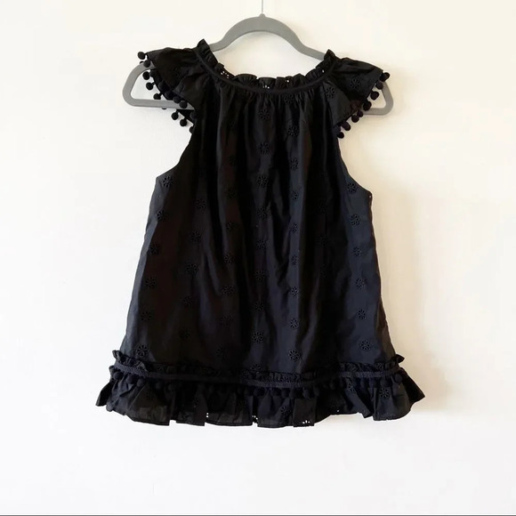 J Crew Reimagined Pom Pom‎ Trim Eyelet Top Black XS Cotton Summer Coquette Tank - Picture 2 of 9